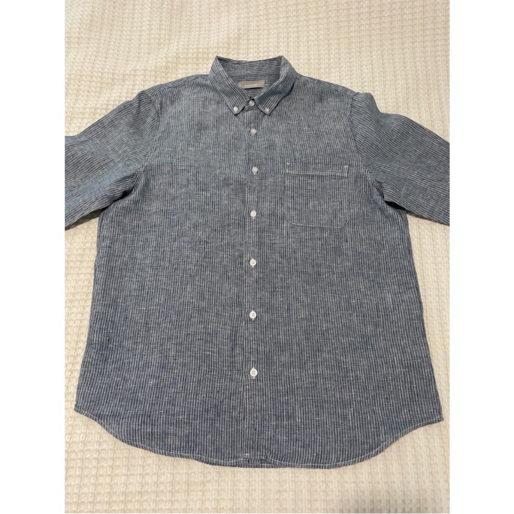 Everlane The Linen Standard Fit Shirt Men’s Size Large Pinstripe Long Sleeve - Picture 4 of 9